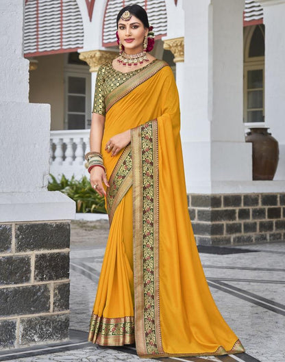 Mustard Yellow Silk Plain Saree | Sudathi