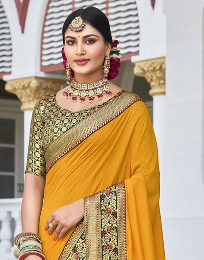Mustard Yellow Silk Plain Saree | Sudathi