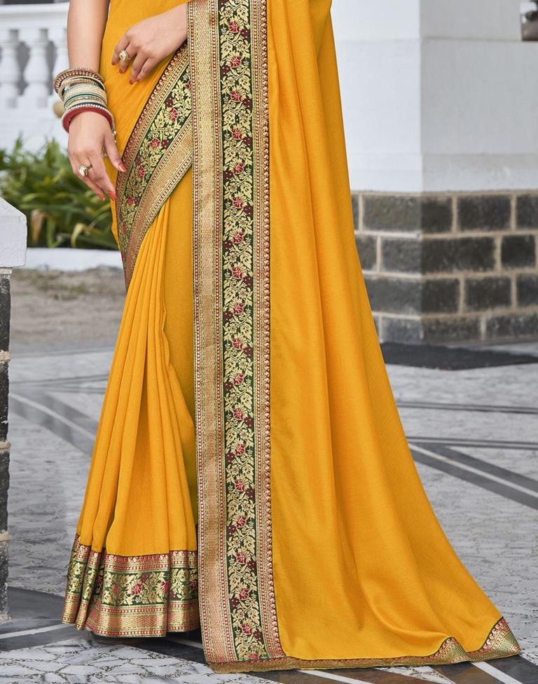 Mustard Yellow Silk Plain Saree | Sudathi