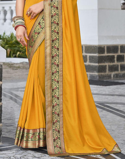 Mustard Yellow Silk Plain Saree | Sudathi