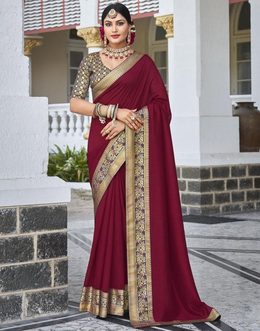 Maroon Silk Plain Saree | Sudathi