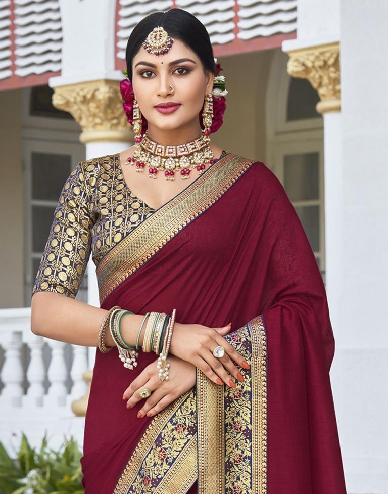 Maroon Silk Plain Saree | Sudathi