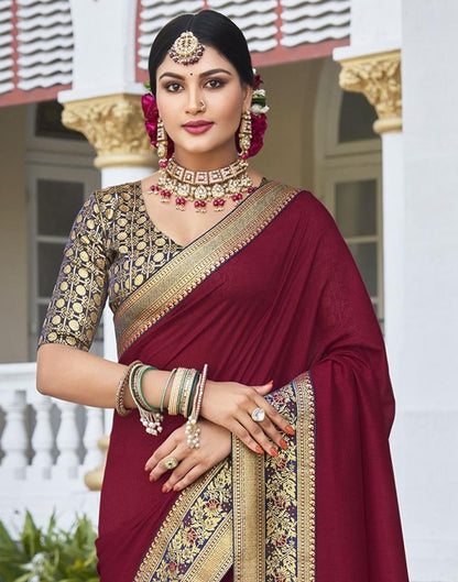 Maroon Silk Plain Saree | Sudathi