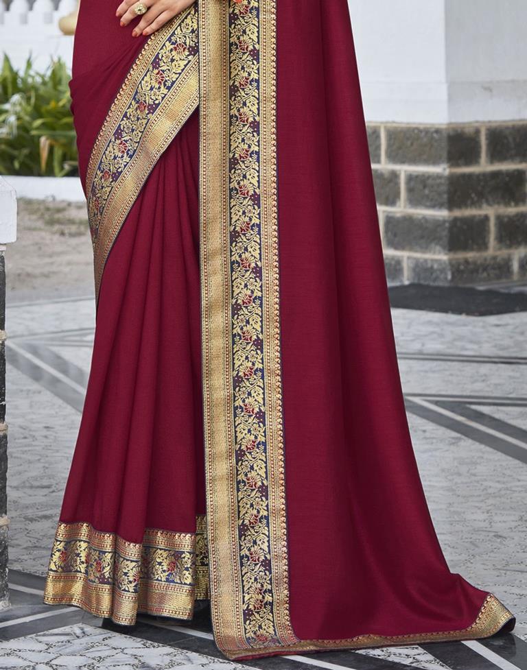Maroon Silk Plain Saree | Sudathi