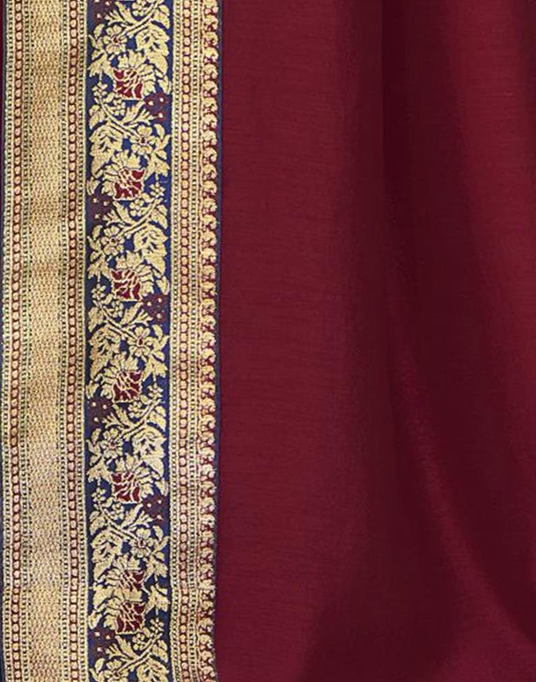 Maroon Silk Plain Saree | Sudathi