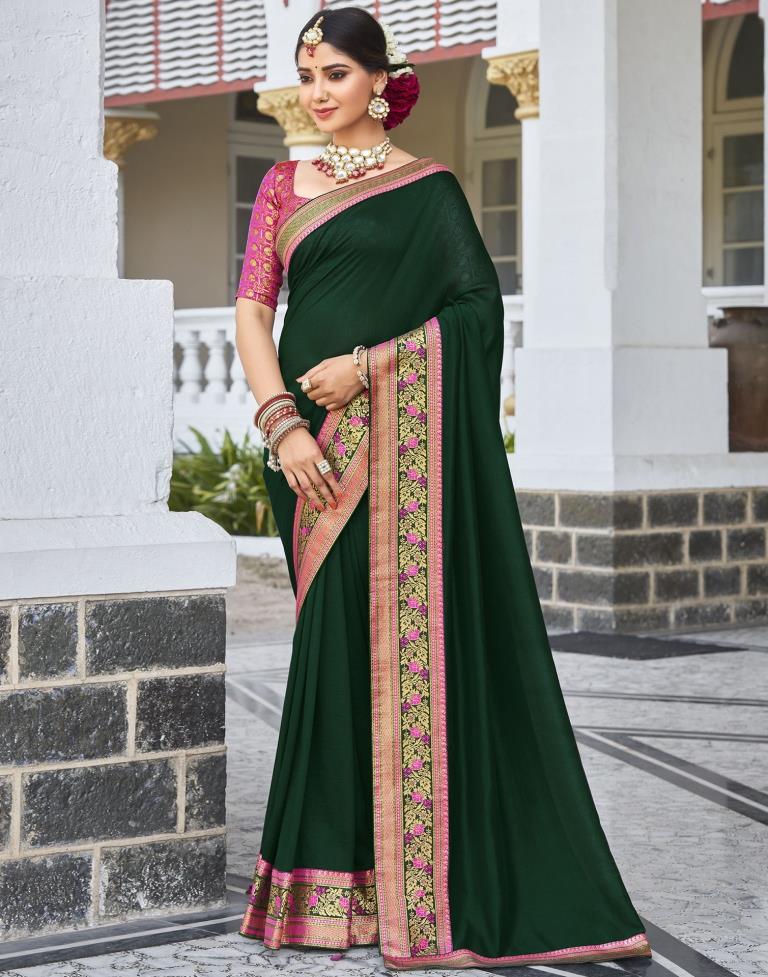 Green Silk Plain Saree | Sudathi