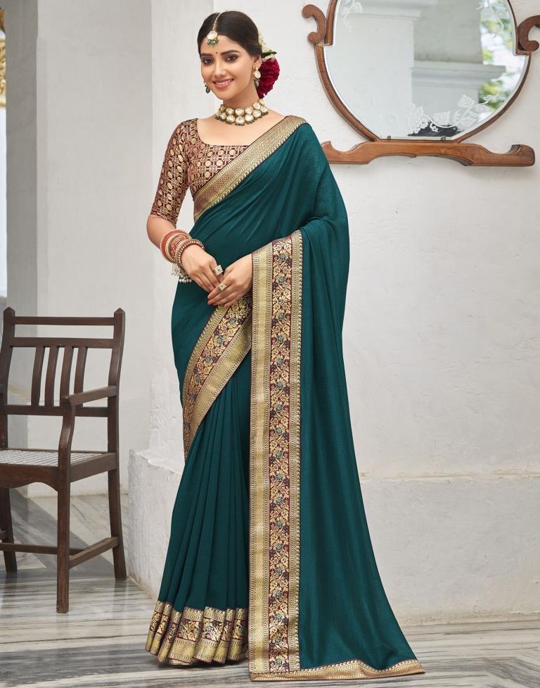 Teal Blue Silk Plain Saree | Sudathi