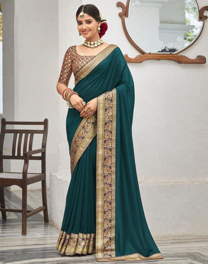Teal Blue Silk Plain Saree | Sudathi