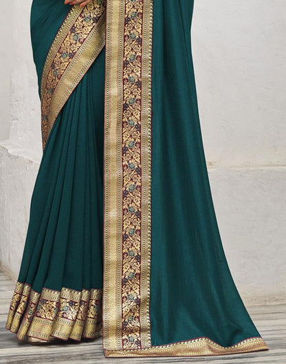 Teal Blue Silk Plain Saree | Sudathi