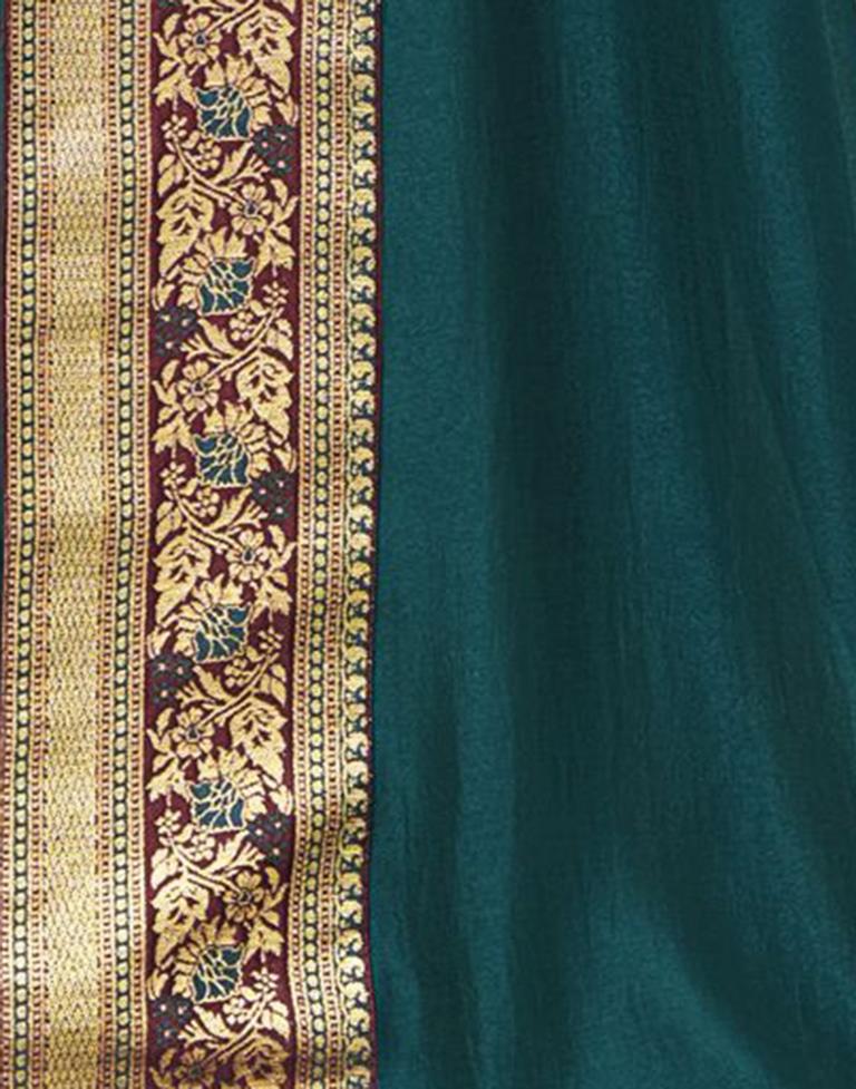 Teal Blue Silk Plain Saree | Sudathi