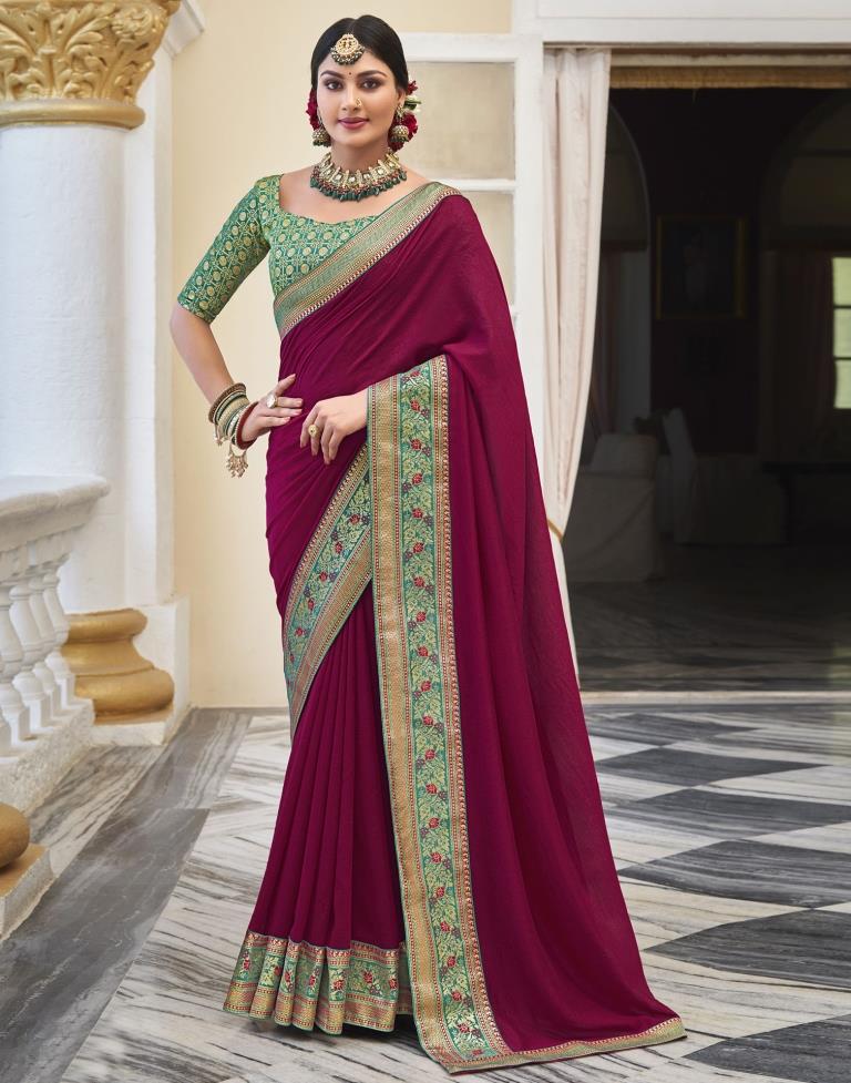 Dark Pink Silk Plain Saree | Sudathi