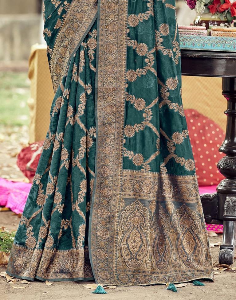 Teal Blue Banarasi Silk Weaving Saree | Leemboodi