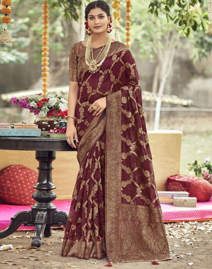 Maroon Banarasi Silk Weaving Saree | Leemboodi