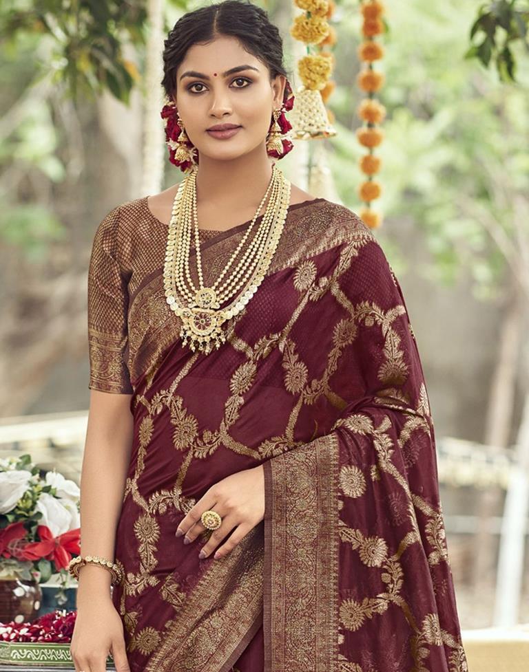 Maroon Banarasi Silk Weaving Saree | Leemboodi