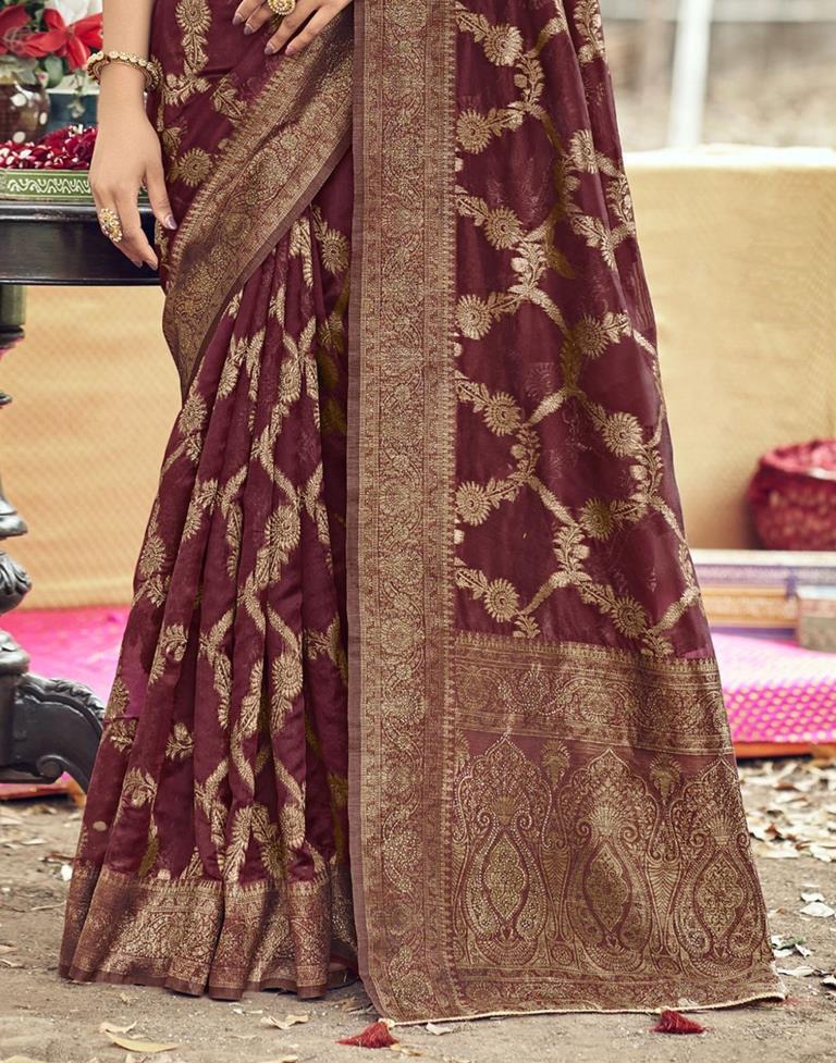Maroon Banarasi Silk Weaving Saree | Leemboodi