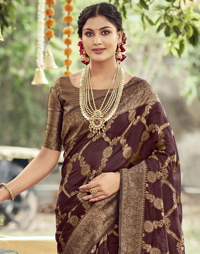 Brown Banarasi Silk Weaving Saree | Leemboodi