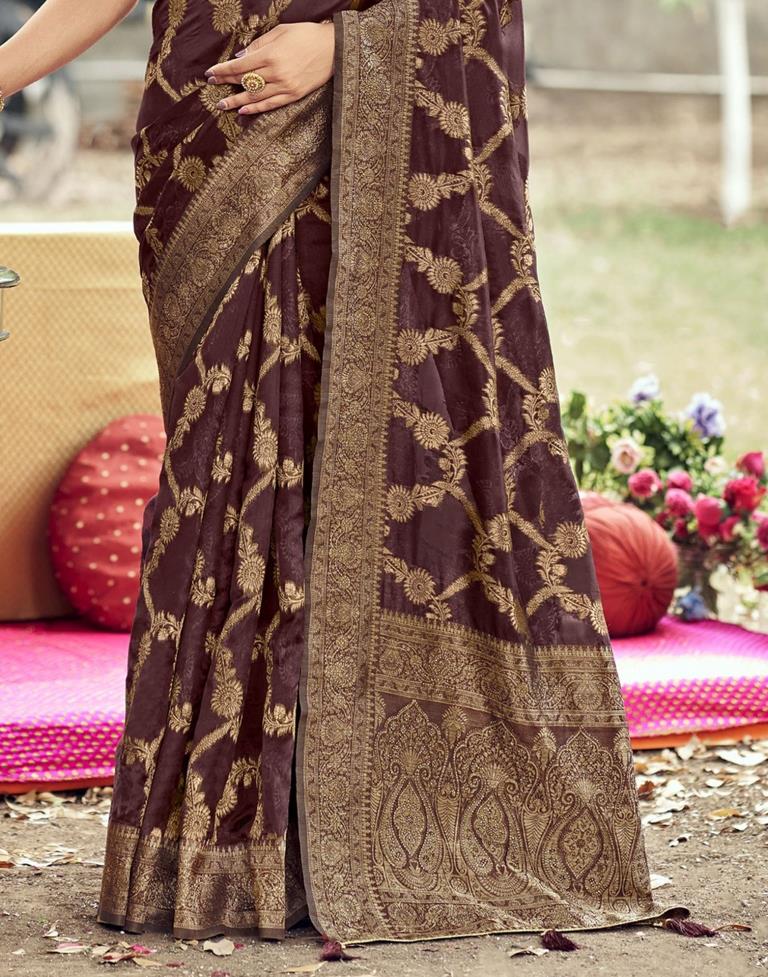 Brown Banarasi Silk Weaving Saree | Leemboodi