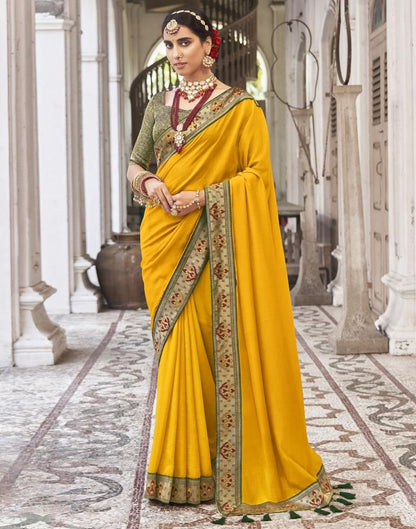 Mustard Yellow Silk Plain Saree | Sudathi