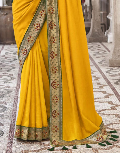 Mustard Yellow Silk Plain Saree | Sudathi