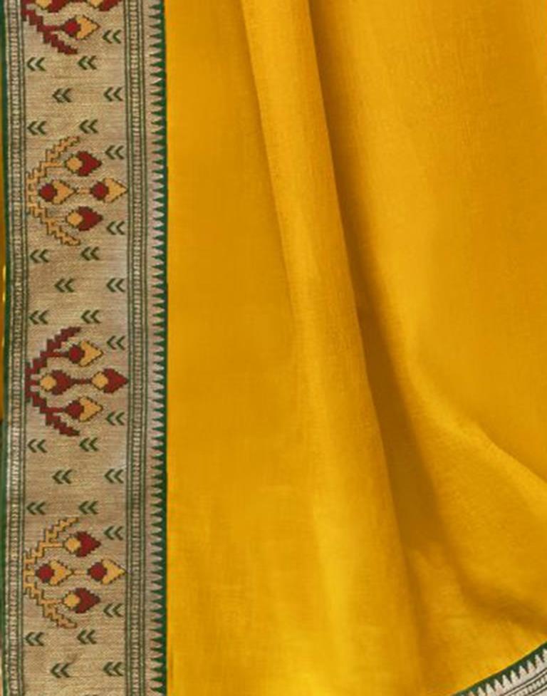 Mustard Yellow Silk Plain Saree | Sudathi