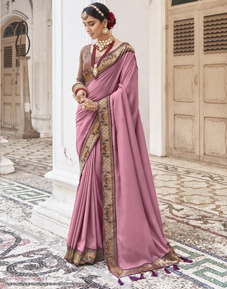 Light Pink Silk Plain Saree | Sudathi