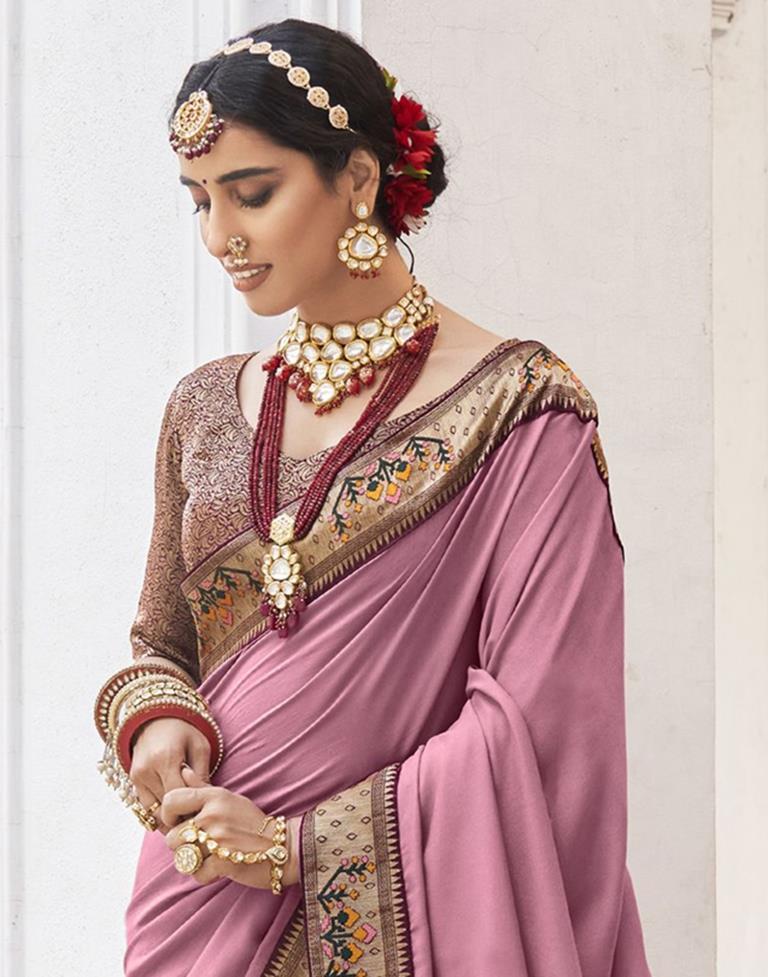 Light Pink Silk Plain Saree | Sudathi