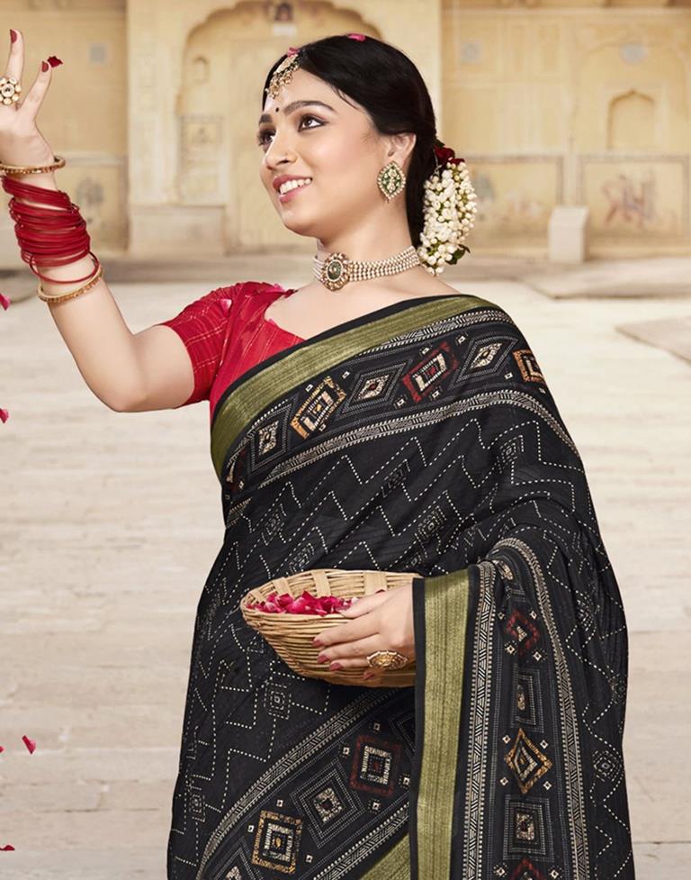 Black Cotton Printed Saree | Leemboodi