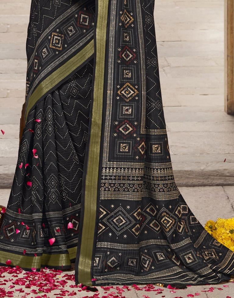 Black Cotton Printed Saree | Leemboodi