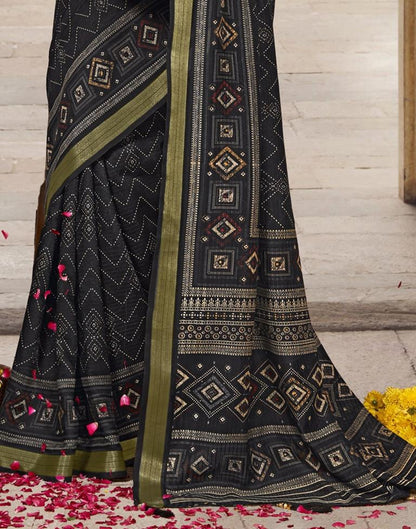 Black Cotton Printed Saree | Leemboodi