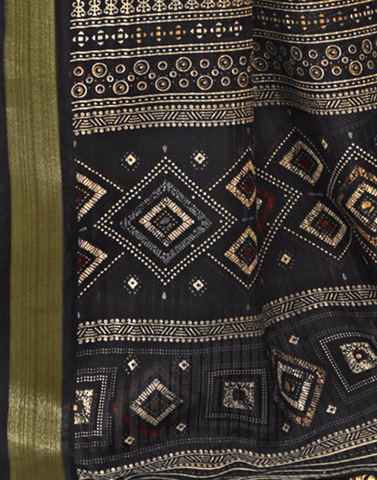 Black Cotton Printed Saree | Leemboodi