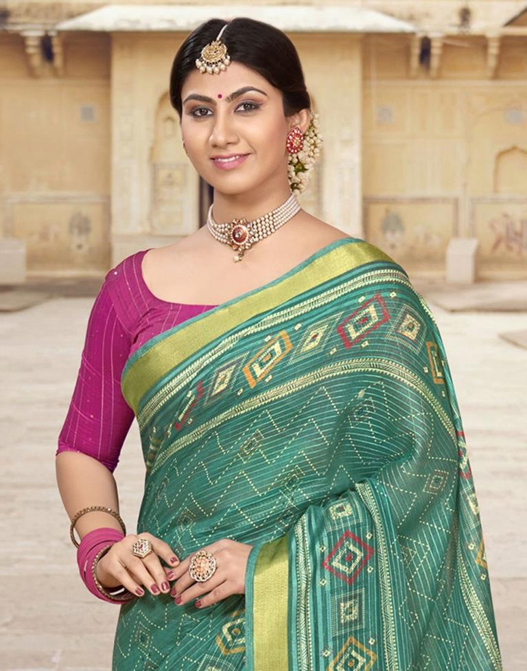 Rama Green Cotton Printed Saree | Leemboodi
