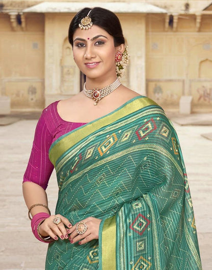 Rama Green Cotton Printed Saree | Leemboodi