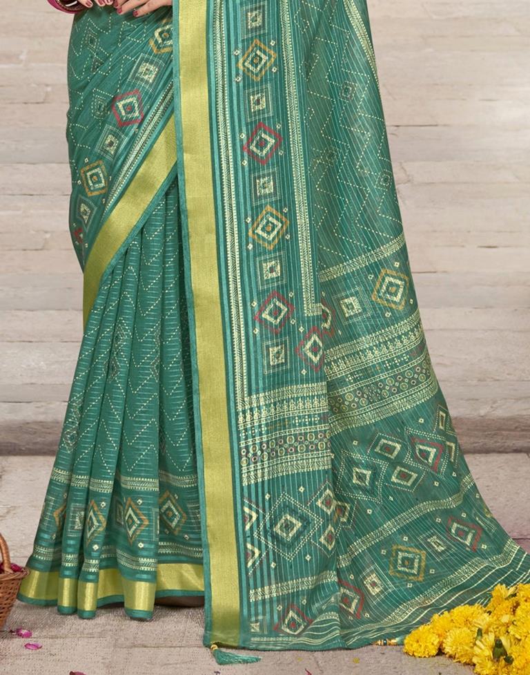 Rama Green Cotton Printed Saree | Leemboodi