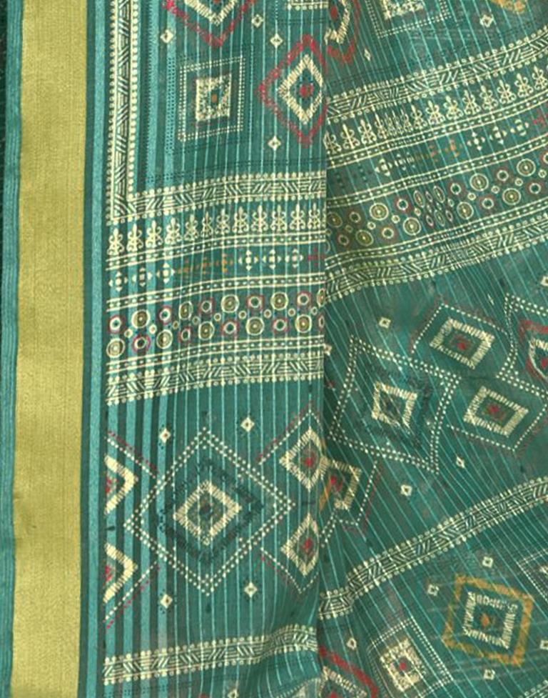 Rama Green Cotton Printed Saree | Leemboodi
