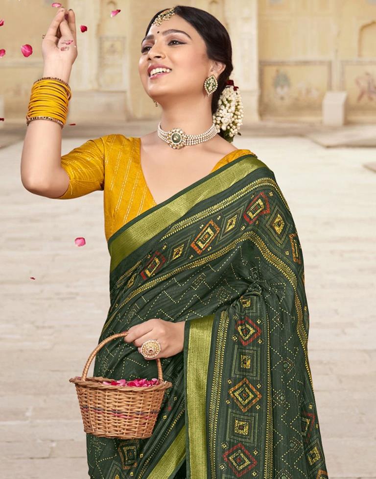 Dark Green Cotton Printed Saree | Leemboodi