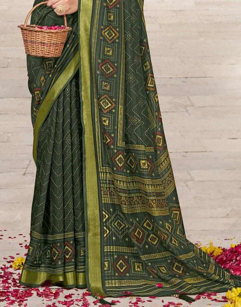 Dark Green Cotton Printed Saree | Leemboodi