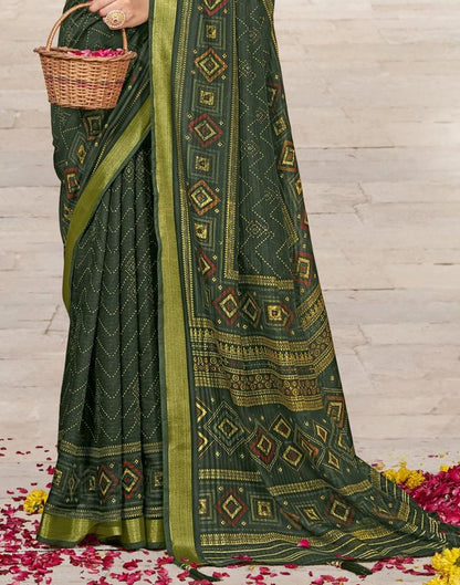 Dark Green Cotton Printed Saree | Leemboodi