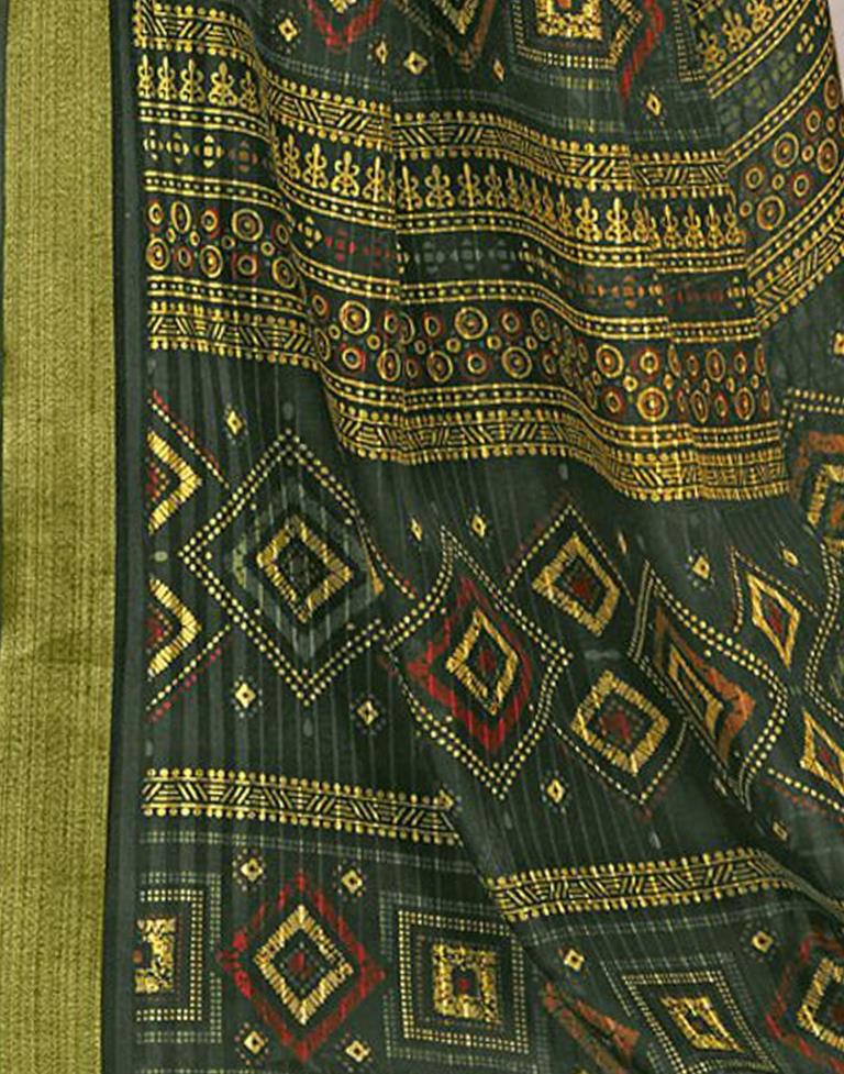 Dark Green Cotton Printed Saree | Leemboodi
