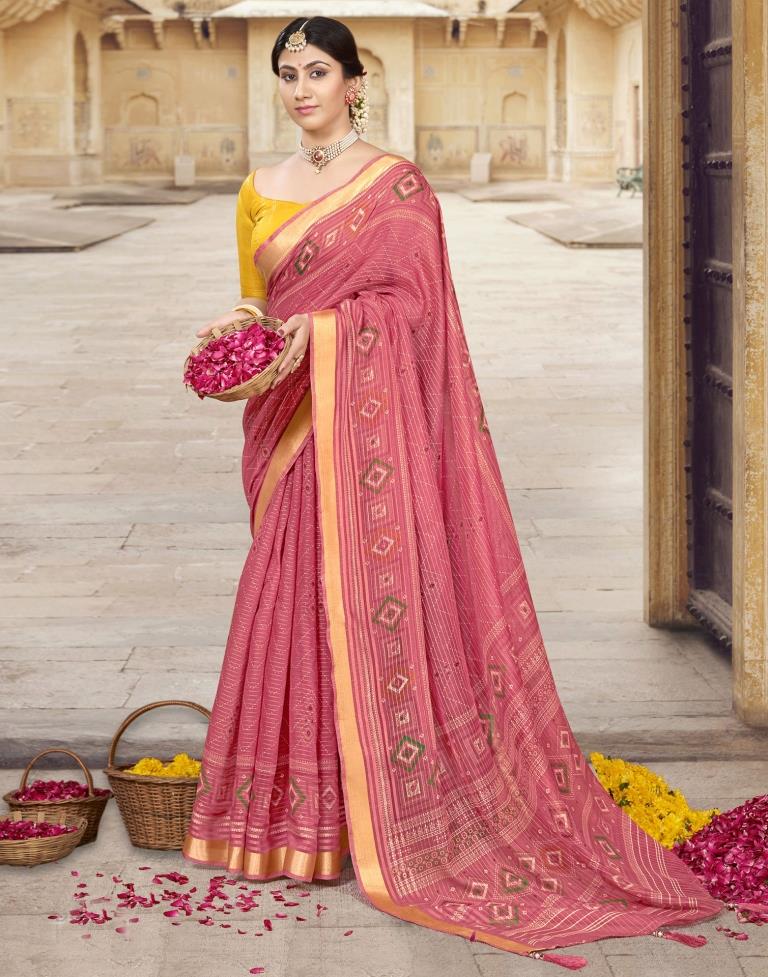 Pink Cotton Printed Saree | Leemboodi