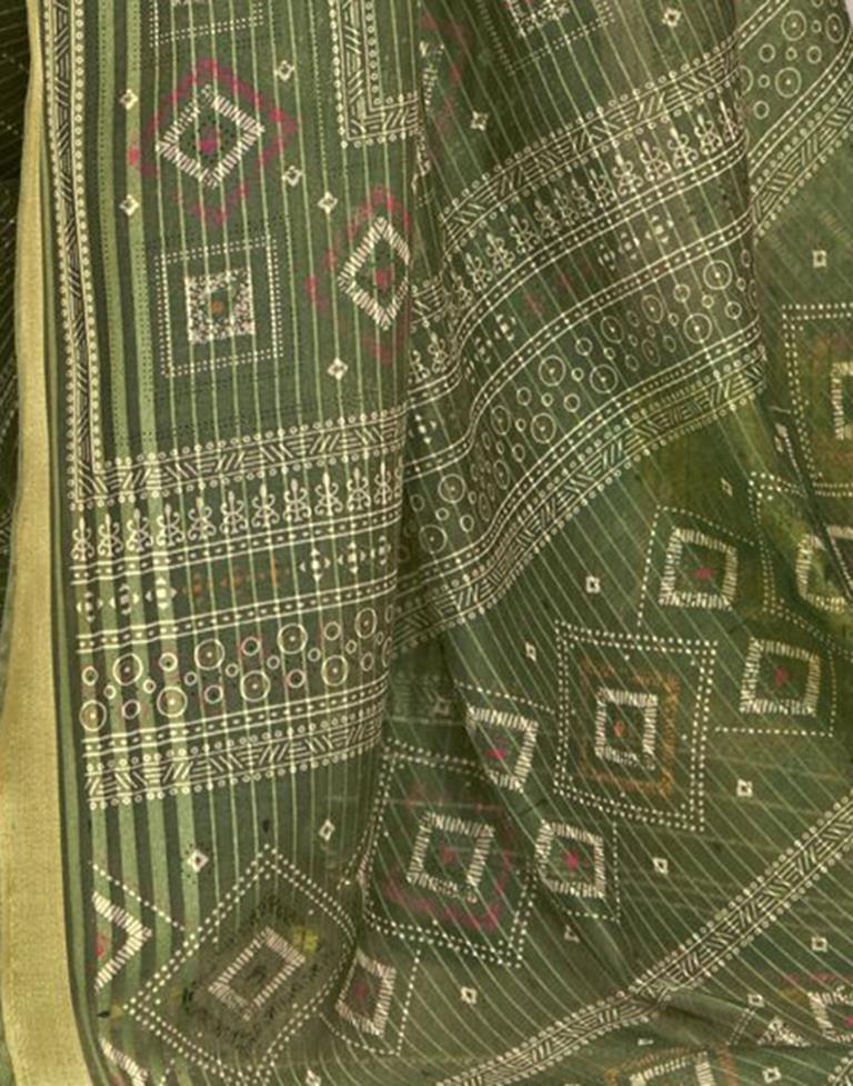 Olive Green Cotton Printed Saree | Leemboodi