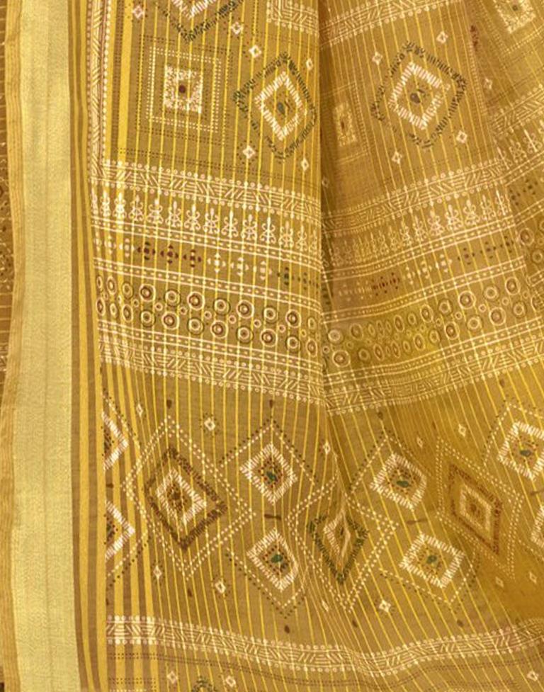 Mustard Yellow Cotton Printed Saree | Leemboodi