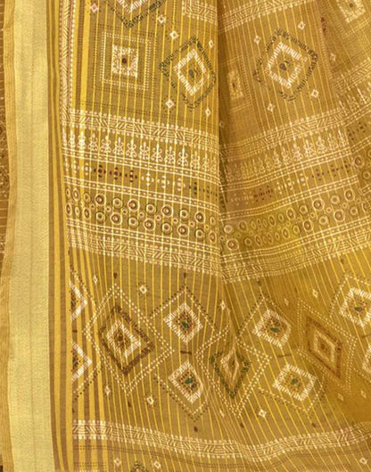 Mustard Yellow Cotton Printed Saree | Leemboodi