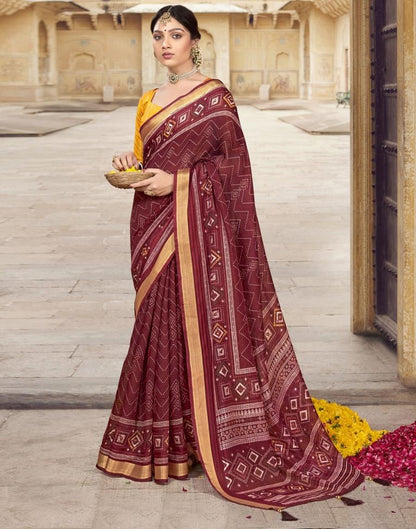 Maroon Cotton Printed Saree | Leemboodi