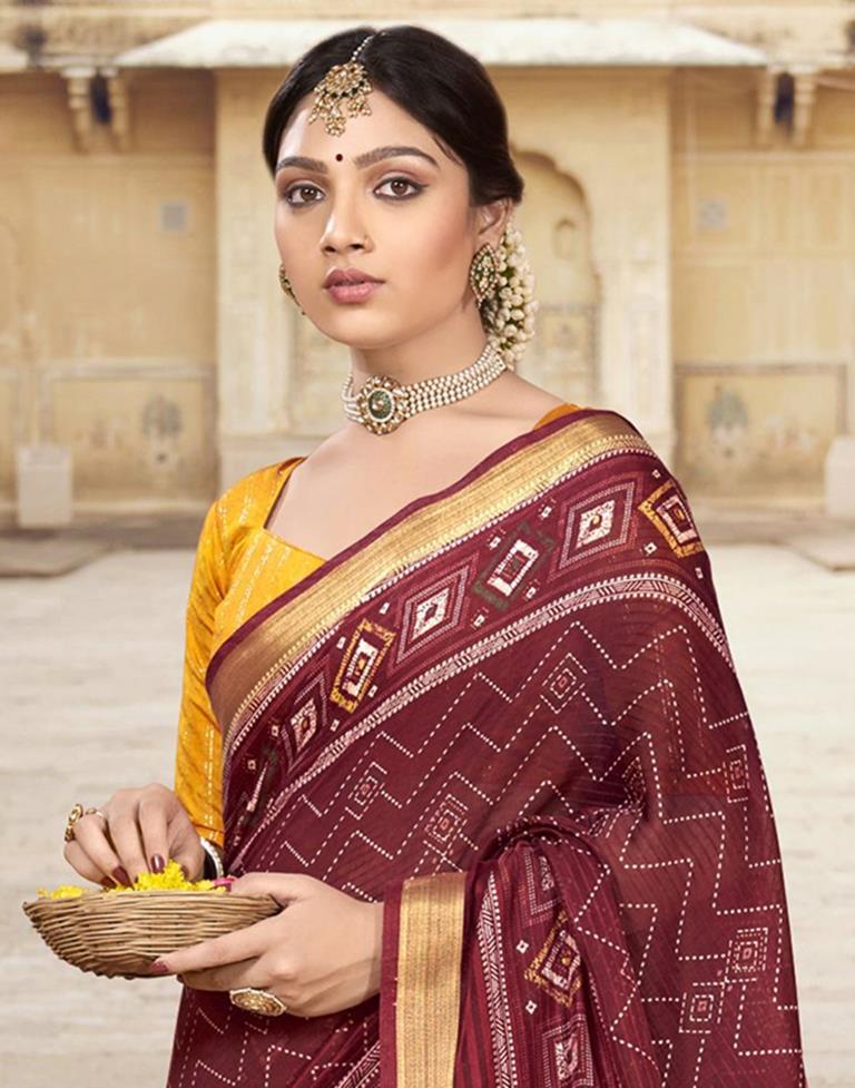 Maroon Cotton Printed Saree | Leemboodi
