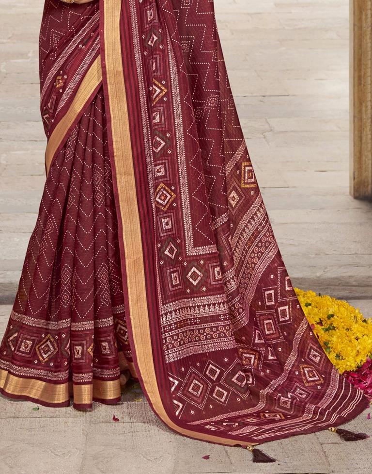 Maroon Cotton Printed Saree | Leemboodi