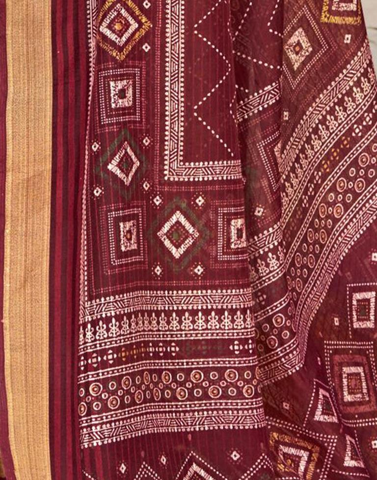 Maroon Cotton Printed Saree | Leemboodi