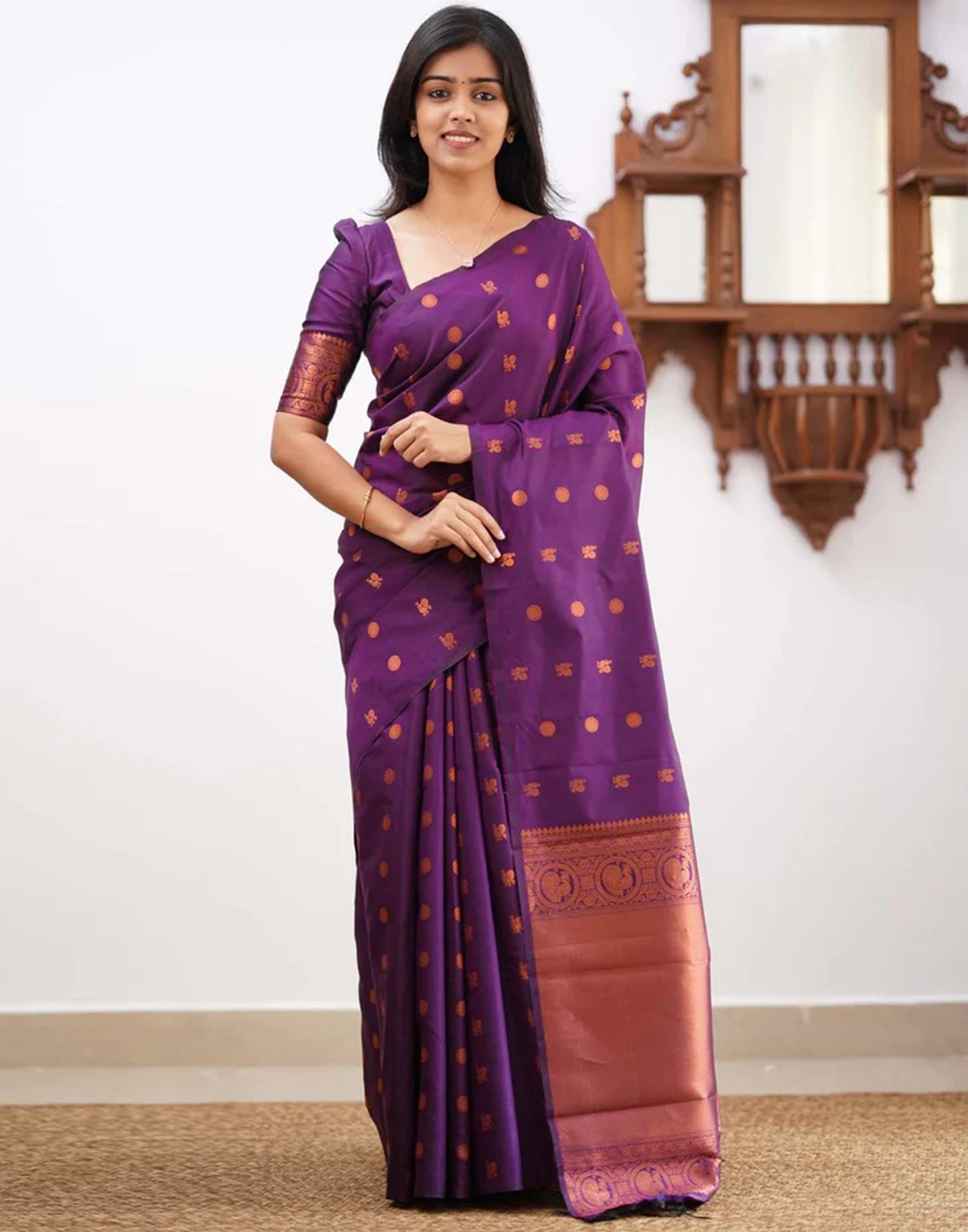 Wine Silk Weaving Saree