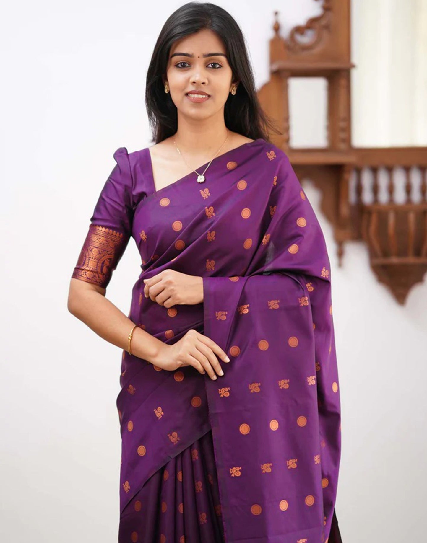 Wine Silk Weaving Saree