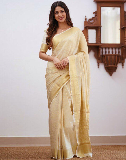 White Silk Weaving Saree