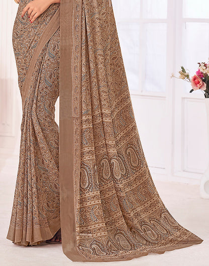 Brown Georgette Printed Saree